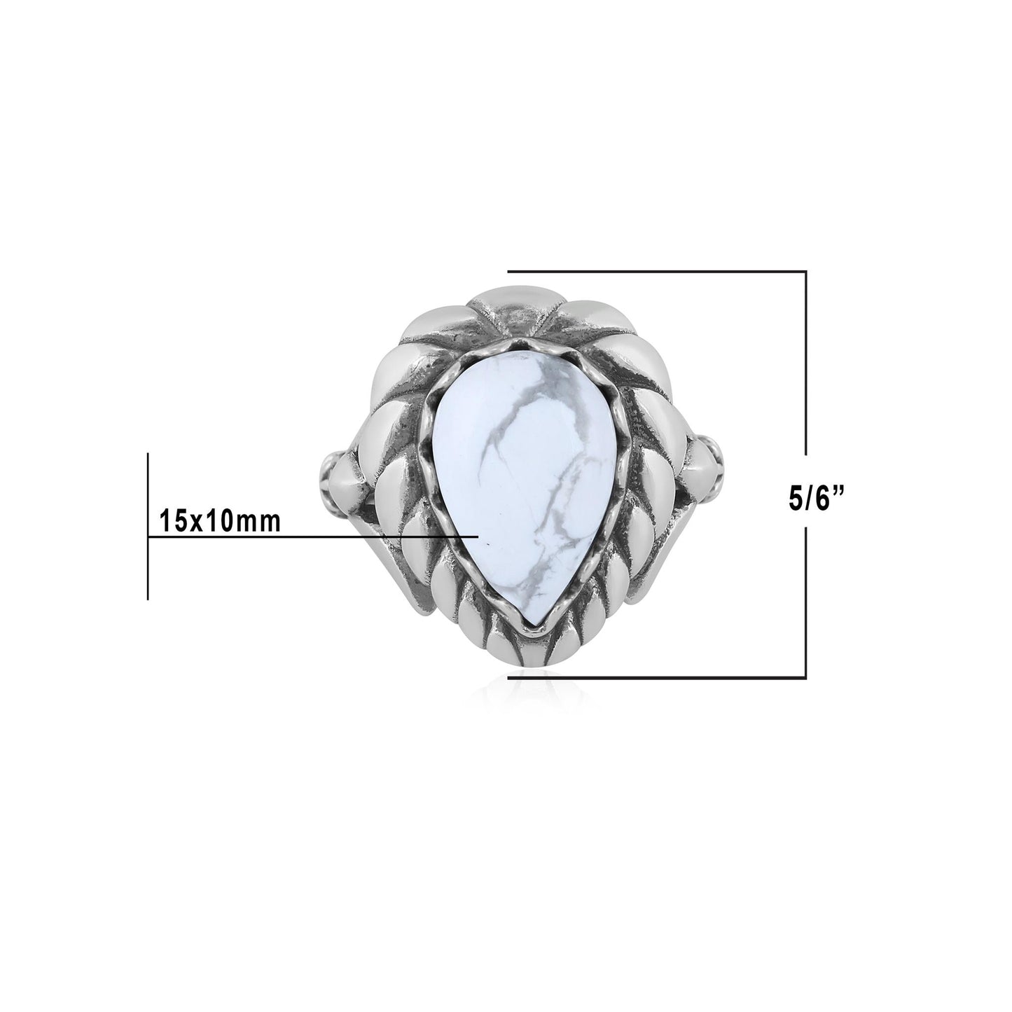 Sterling Silver White Howlite Pear Cut Rope Ring