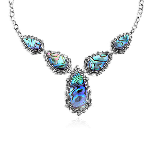 LIMITED EDITION! Sterling Silver Doublet Abalone Shell Pear-Shaped Statement Necklace