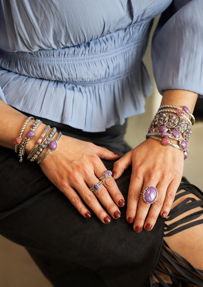 EXCLUSIVELY OURS! Sterling Silver Charoite Round Beaded Bracelet, Sizes Small to Large