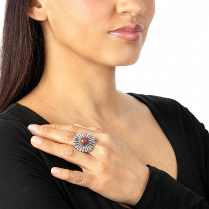  Sterling Silver Rhodochrosite Concha Ray Ring