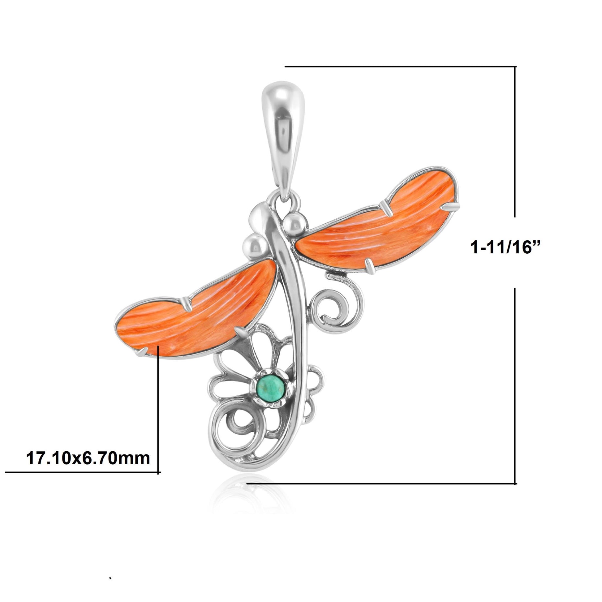 Sterling Silver Orange Spiny Oyster and Variscite Fritz Casuse Dragonfly Pendant Enhancer
