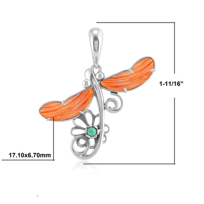 Sterling Silver Orange Spiny Oyster and Variscite Fritz Casuse Dragonfly Pendant Enhancer