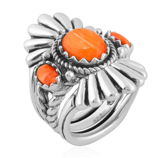 EXCLUSIVELY OURS! Sterling Silver Orange Spiny Oyster Crown Ring and Guard Set