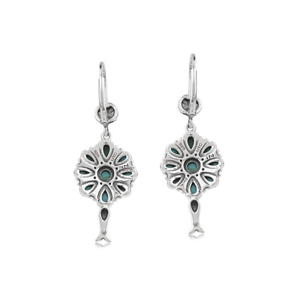 Sterling Silver Kingman Turquoise Petit Point Flower Cluster Squash Blossom Earrings