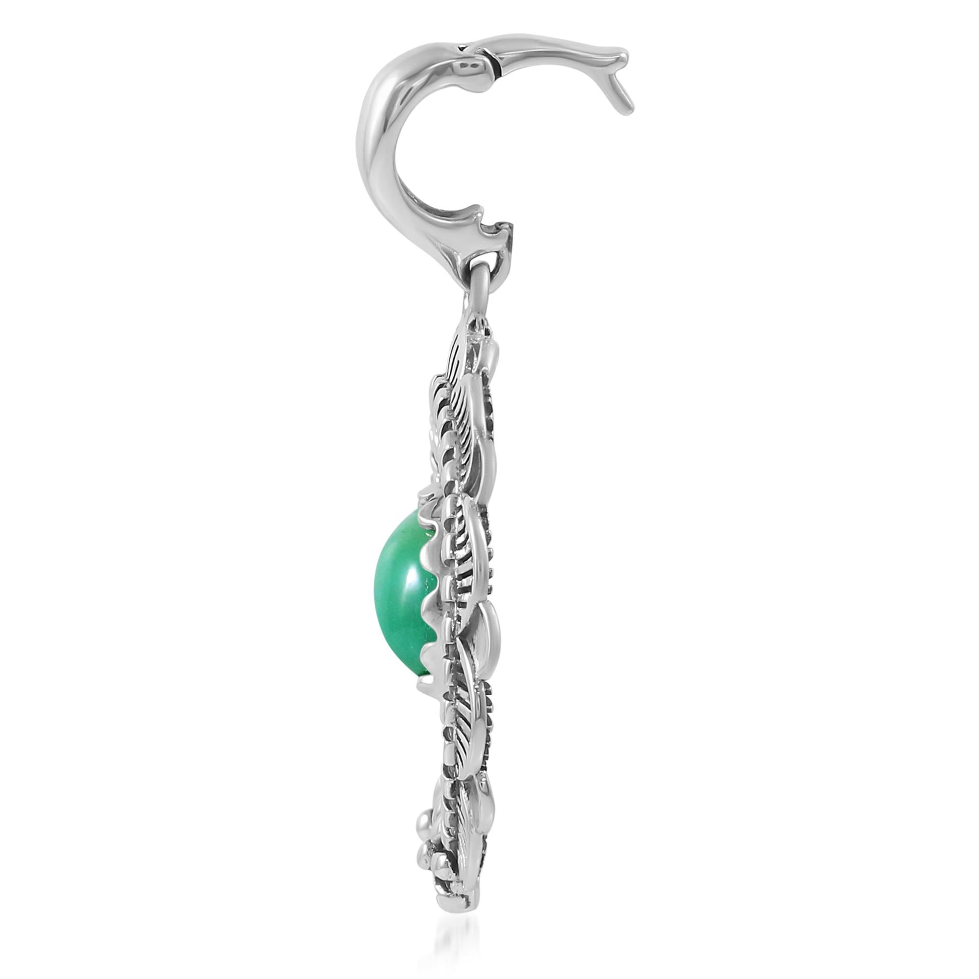 Sterling Silver Green Turquoise Round Cut Naja Pendant Enhancer