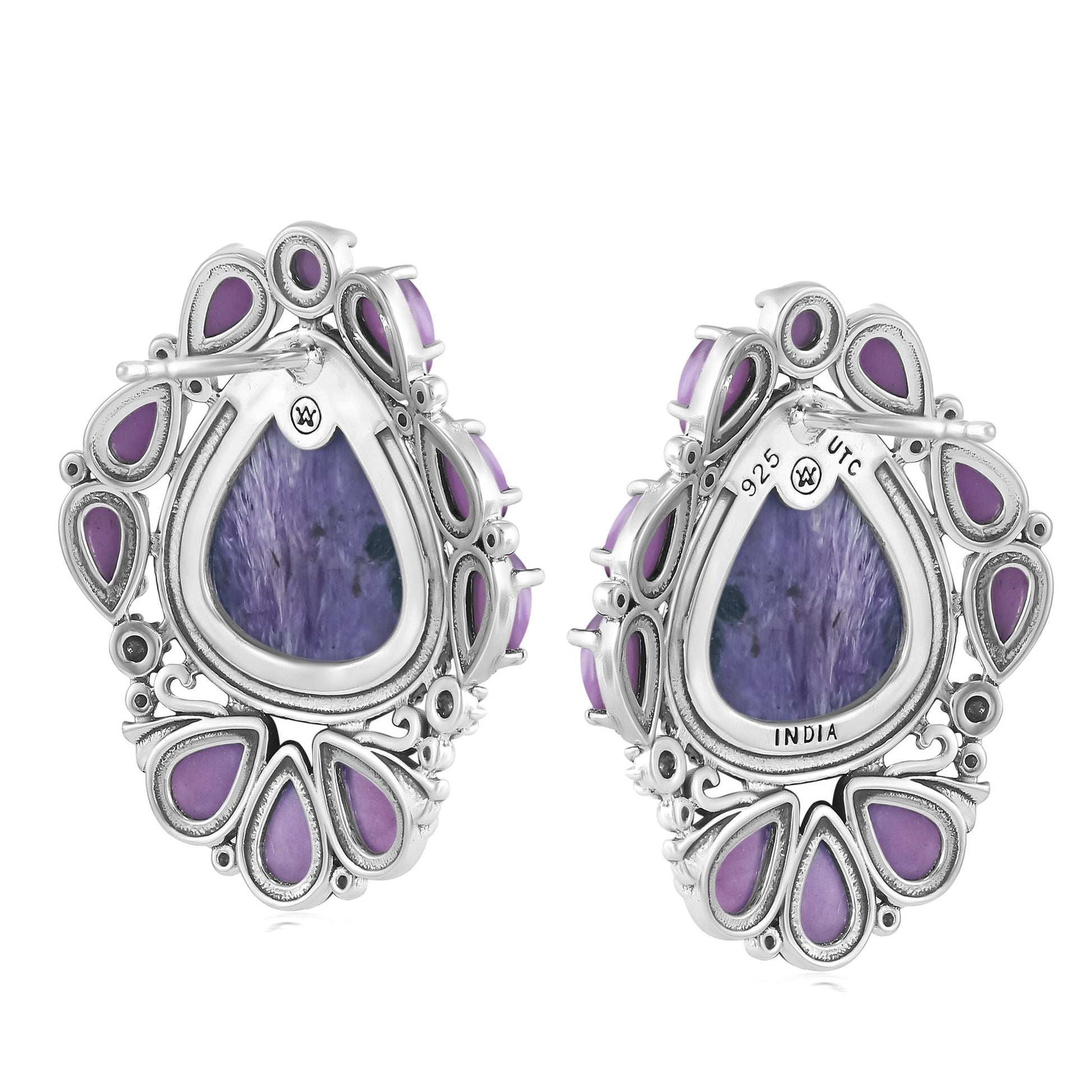EXCLUSIVELY OURS! Sterling Silver Charoite and Phosphosiderite Trillion, Pear and Oval Stud Earrings