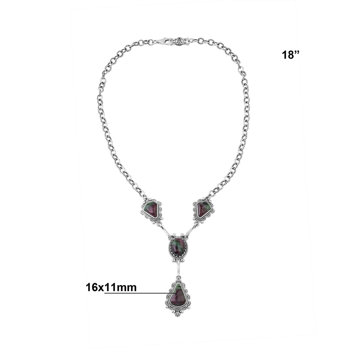 Sterling Silver Ruby Zoisite Four Gemstone Y-Necklace
