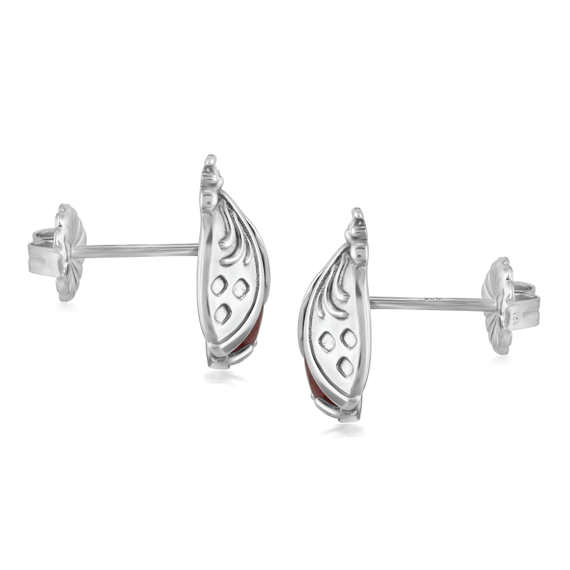 Sterling Silver Red Onyx Ladybug Stud Earrings
