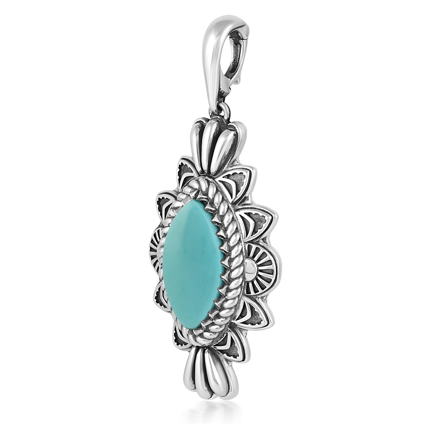  Sterling Silver Sleeping Beauty Turquoise Marquise Cut Gemstone Pendant Enhancer