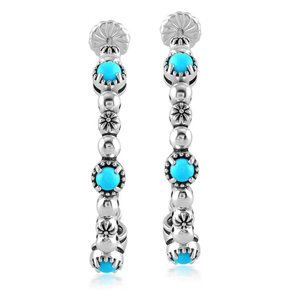Sterling Silver Sleeping Beauty Turquoise Concha Crescent 1.5 Inch Hoop Earrings