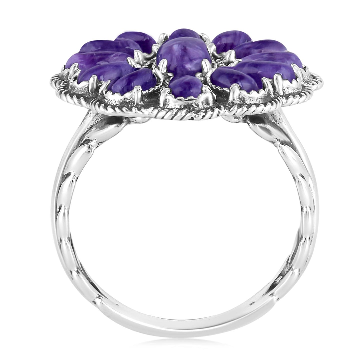 EXCLUSIVELY OURS! Sterling Silver Charoite Flower Cluster Ring, Sizes 5 to 10