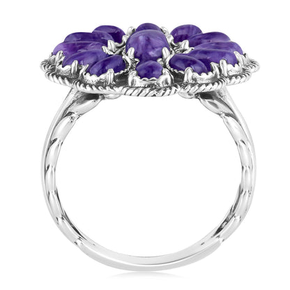 EXCLUSIVELY OURS! Sterling Silver Charoite Flower Cluster Ring, Sizes 5 to 10