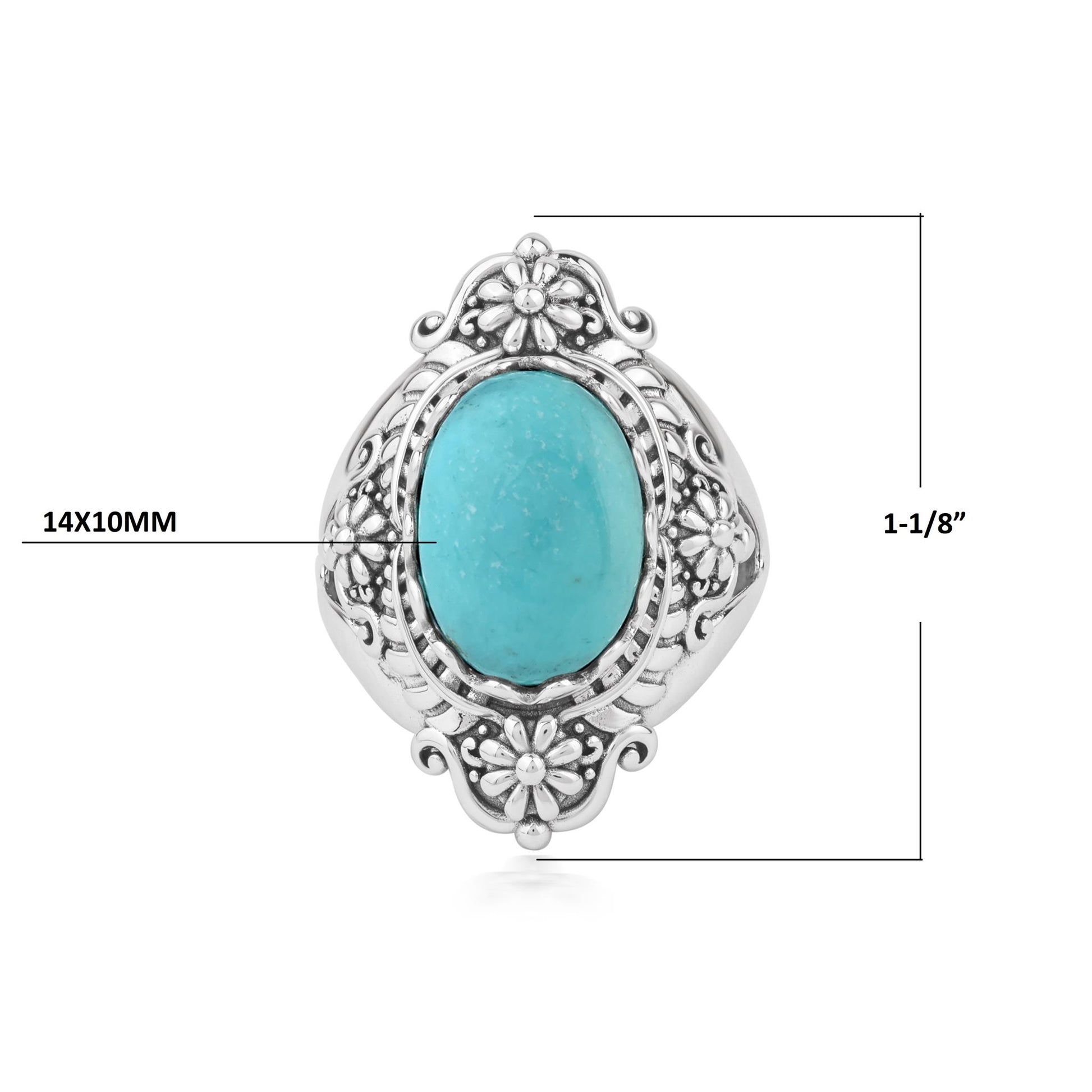  Sterling Silver Kingman Turquoise Oval Scalloped Concha Ring