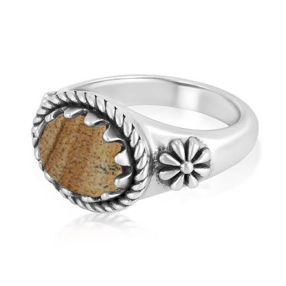 Sterling Silver Picture Jasper East West Ring
