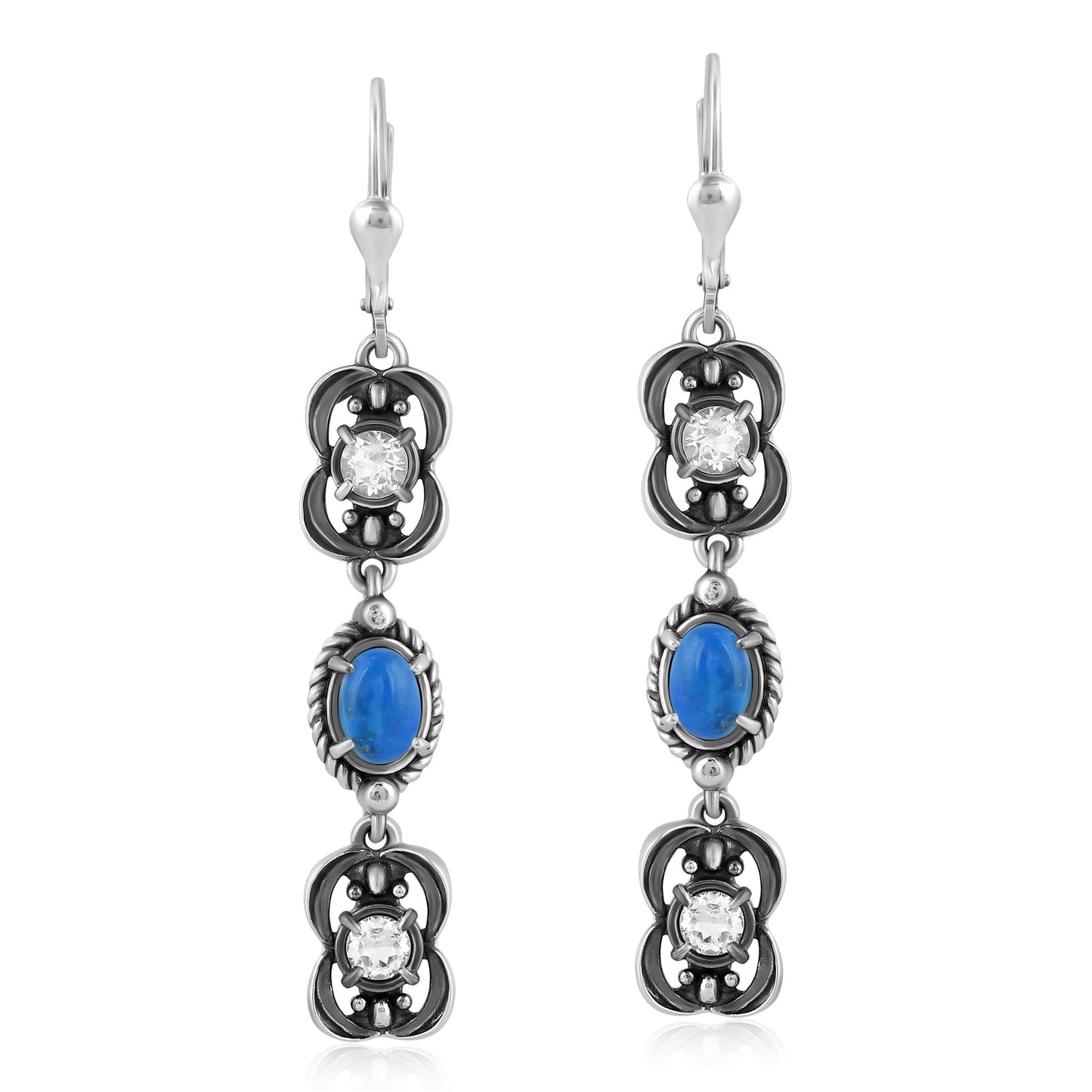 EXCLUSIVELY OURS! Sterling Silver Denim Lapis and White Topaz Dangle Earrings