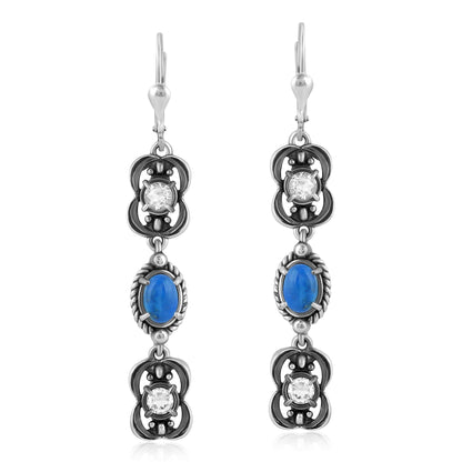 EXCLUSIVELY OURS! Sterling Silver Denim Lapis and White Topaz Dangle Earrings