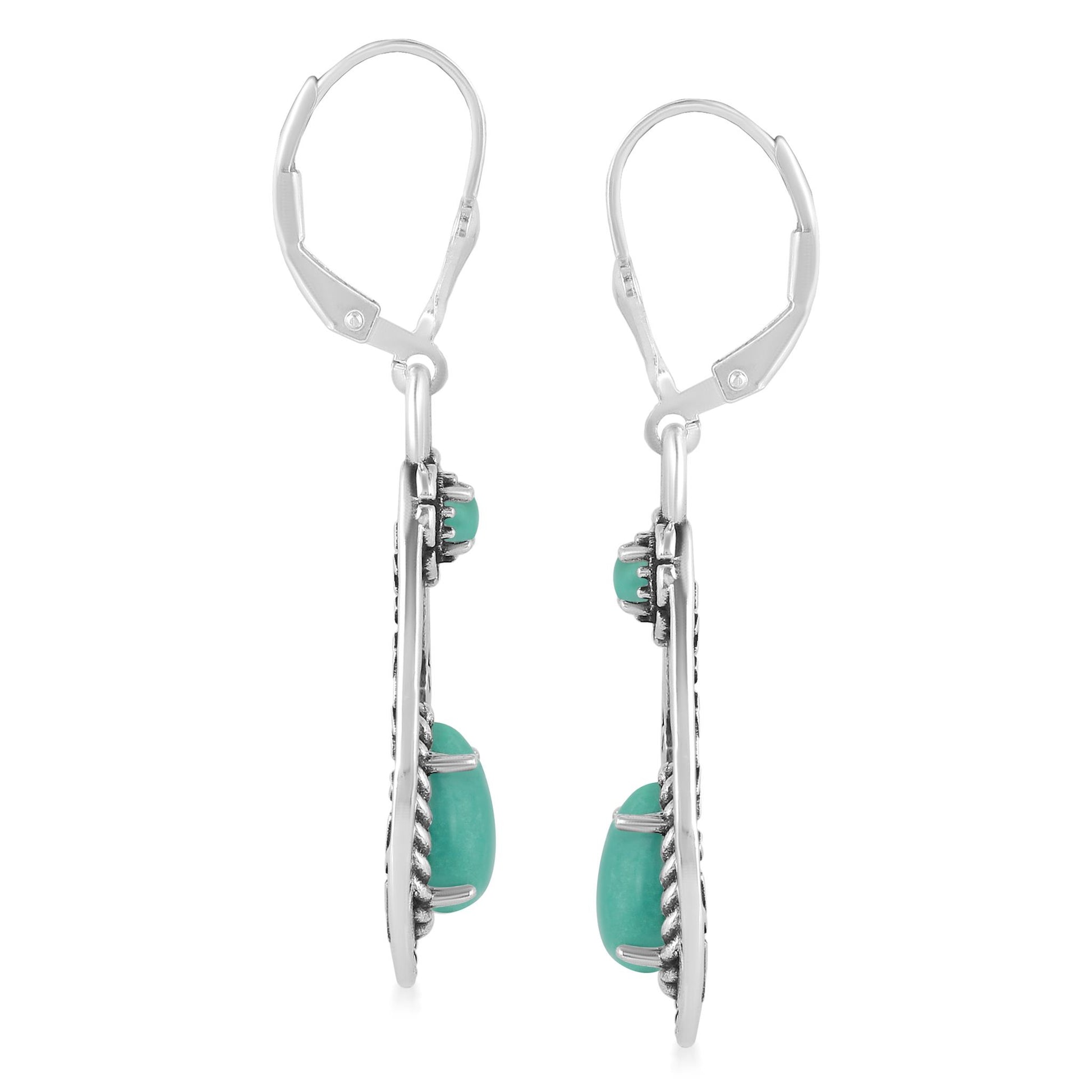 Sterling Silver Green Turquoise Teardrop Dangle Earrings