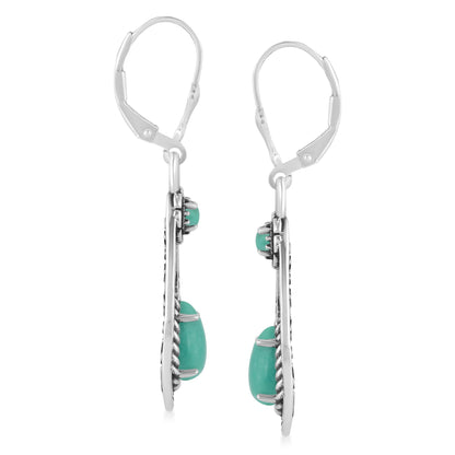 Sterling Silver Green Turquoise Teardrop Dangle Earrings