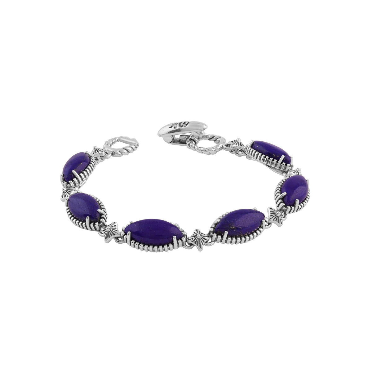 Sterling Silver Lapis Marquise Cut Link Bracelet, Sizes Small to Large