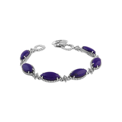 Sterling Silver Lapis Marquise Cut Link Bracelet, Sizes Small to Large