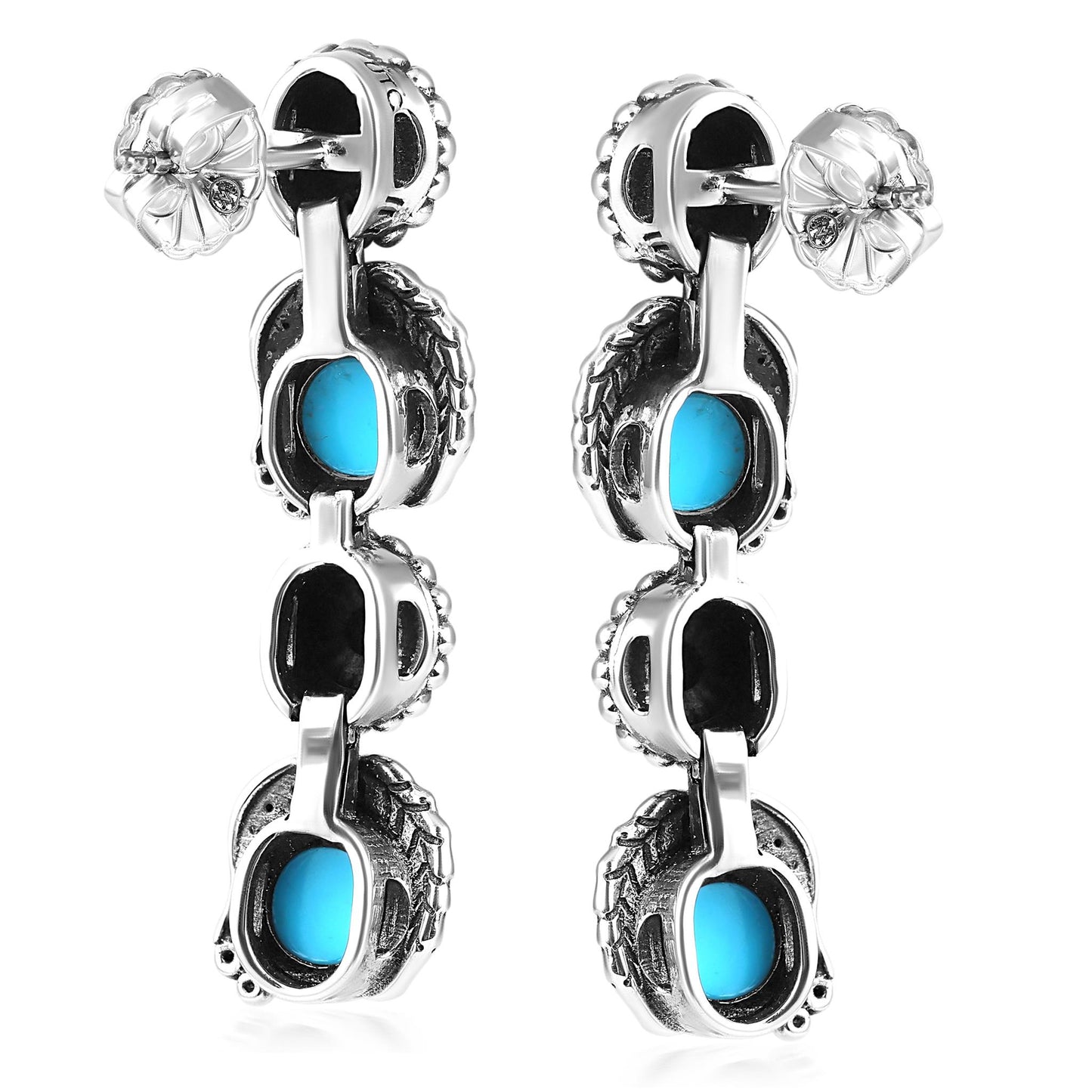 EXCLUSIVELY OURS! Sterling Silver Sleeping Beauty Turquoise Leaf and Flower Dangle Earrings