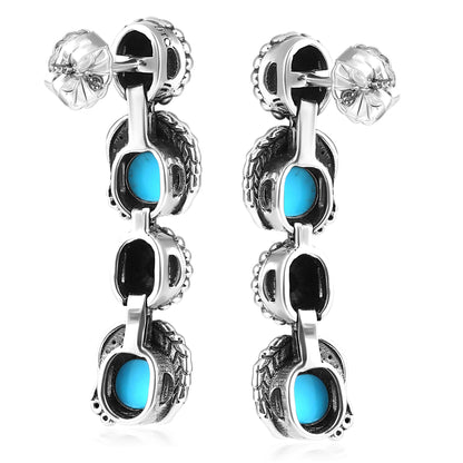 EXCLUSIVELY OURS! Sterling Silver Sleeping Beauty Turquoise Leaf and Flower Dangle Earrings