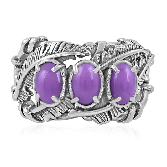 Sterling Silver Phosphosiderite Three Stone Feather Ring