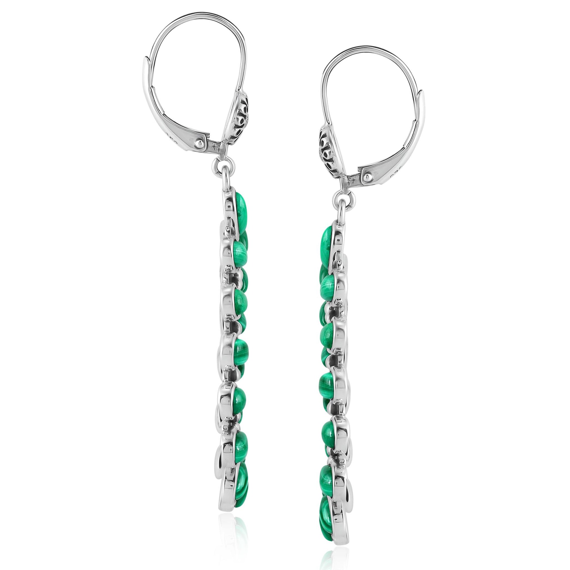 EXCLUSIVELY OURS! Sterling Silver Malachite Open Teardrop Dangle Earrings