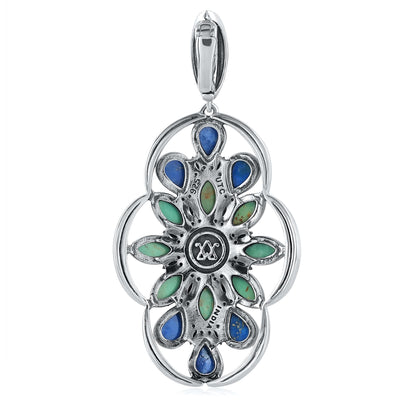 Sterling Silver Green Turquoise Lapis and Orange Spiny Oyster Oval Cluster Pendant Enhancer