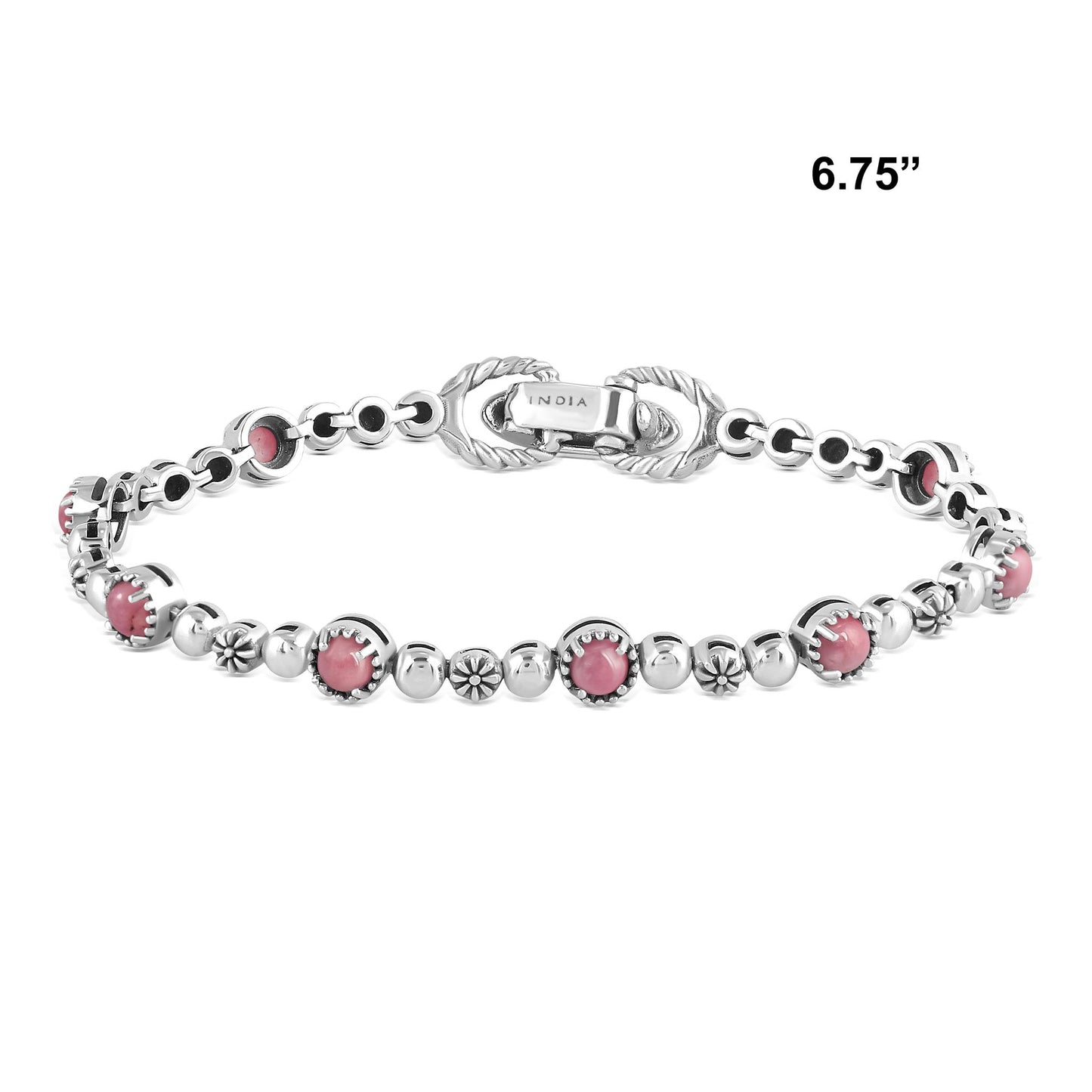 EXCLUSIVELY OURS! Sterling Silver Rhodonite Round Beaded Bracelet