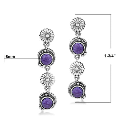 EXCLUSIVELY OURS! Sterling Silver Charoite Leaf and Flower Dangle Earrings