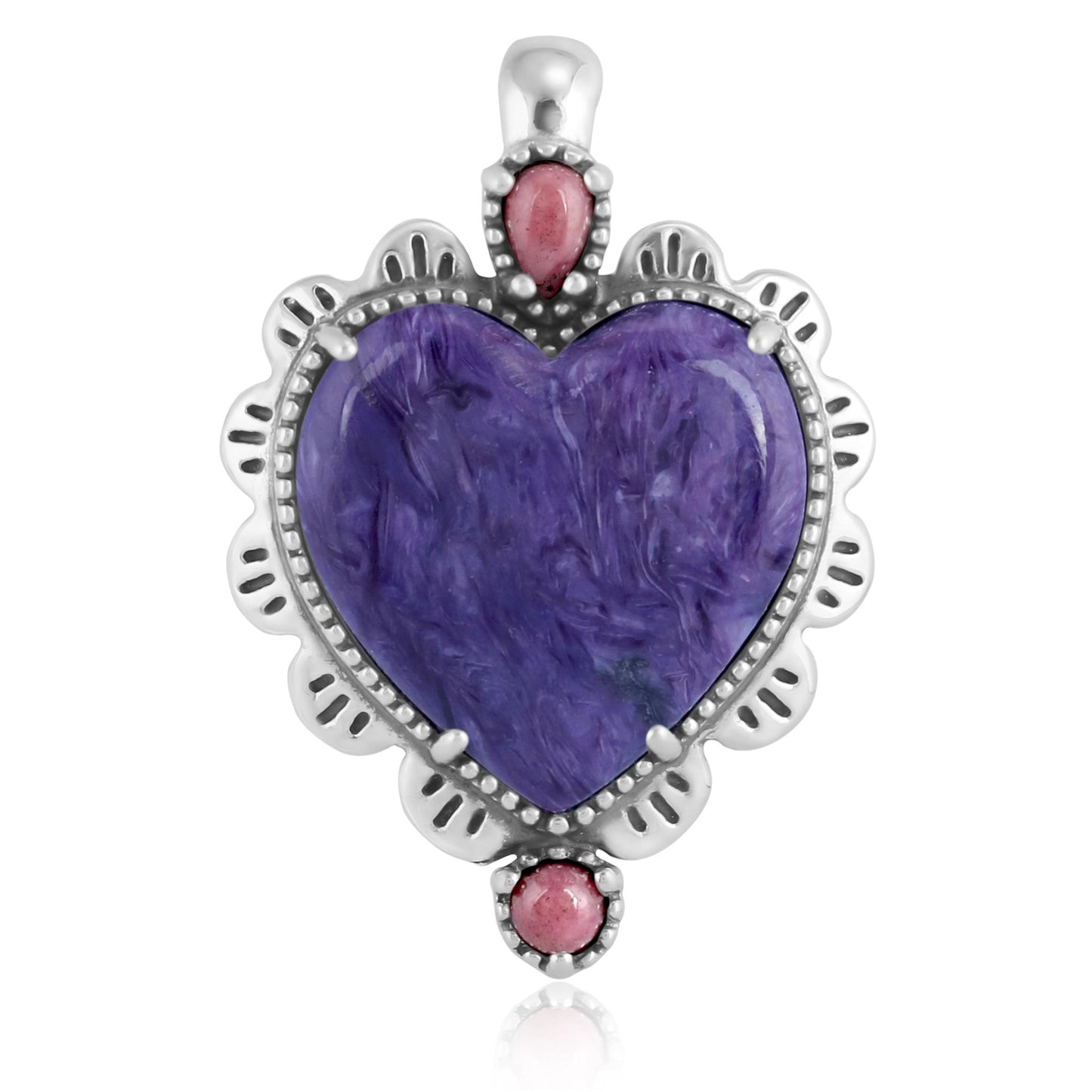 EXCLUSIVELY OURS! Sterling Silver Charoite and Rhodonite Heart Pendant Enhancer