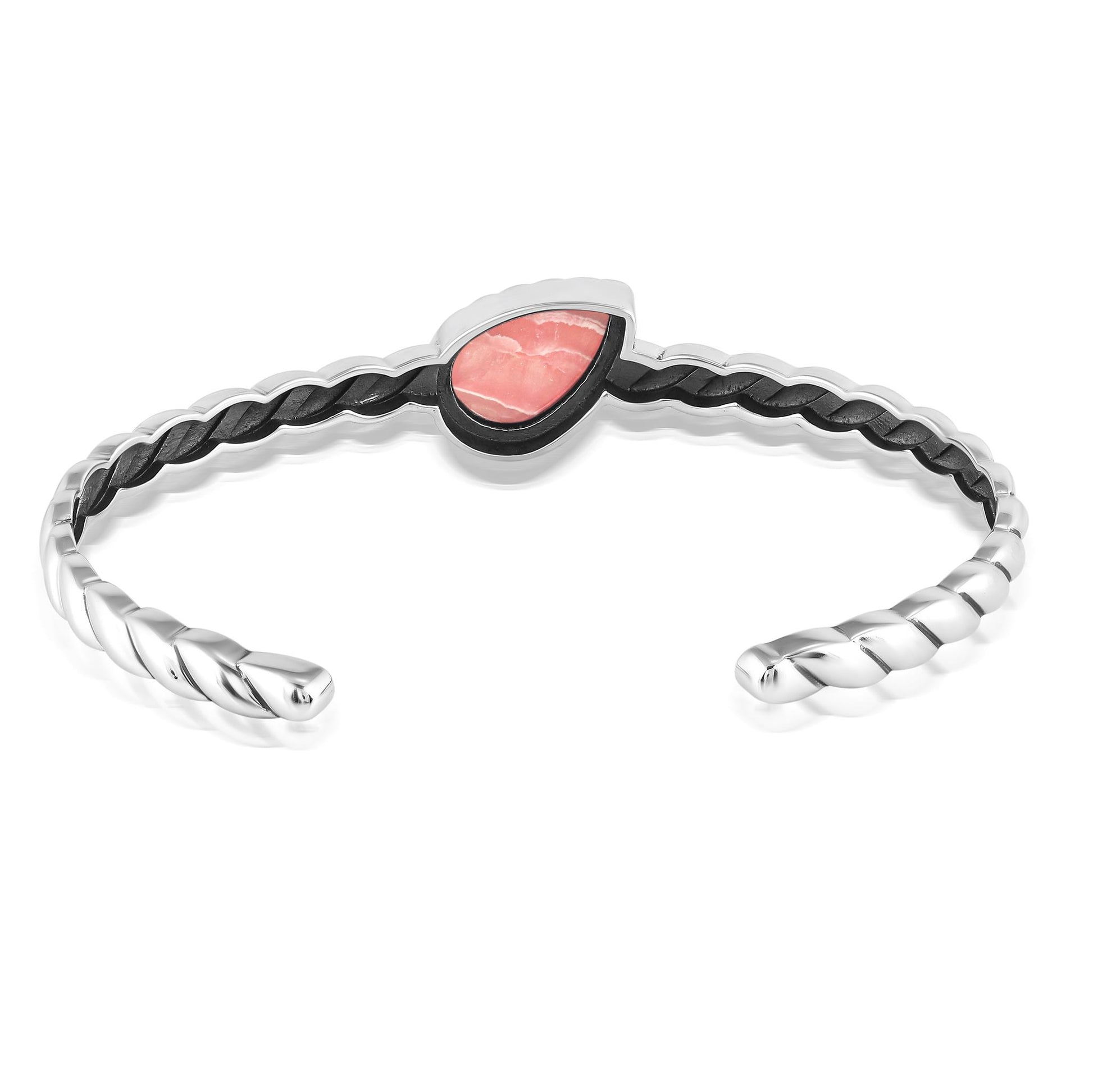 Sterling Silver Rhodochrosite Pear Cut Stackable Cuff Bracelet, Sizes Small to Large