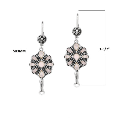  Sterling Silver White Mother of Pearl Flower Cluster Squash Blossom Earrings