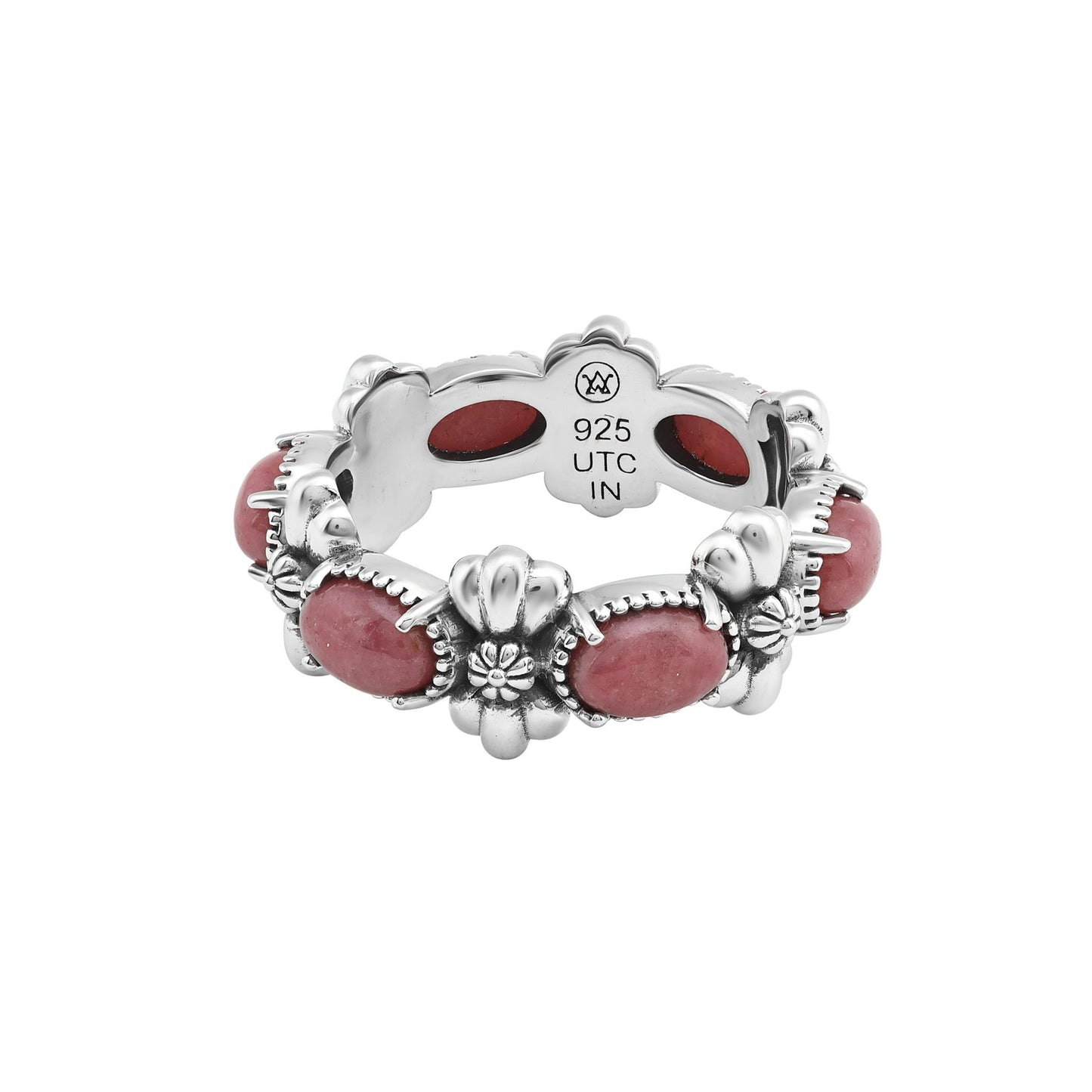 Sterling Silver Rhodonite Oval Concha Band Ring
