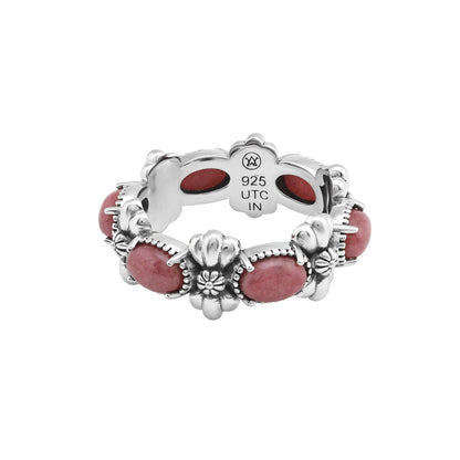 Sterling Silver Rhodonite Oval Concha Band Ring
