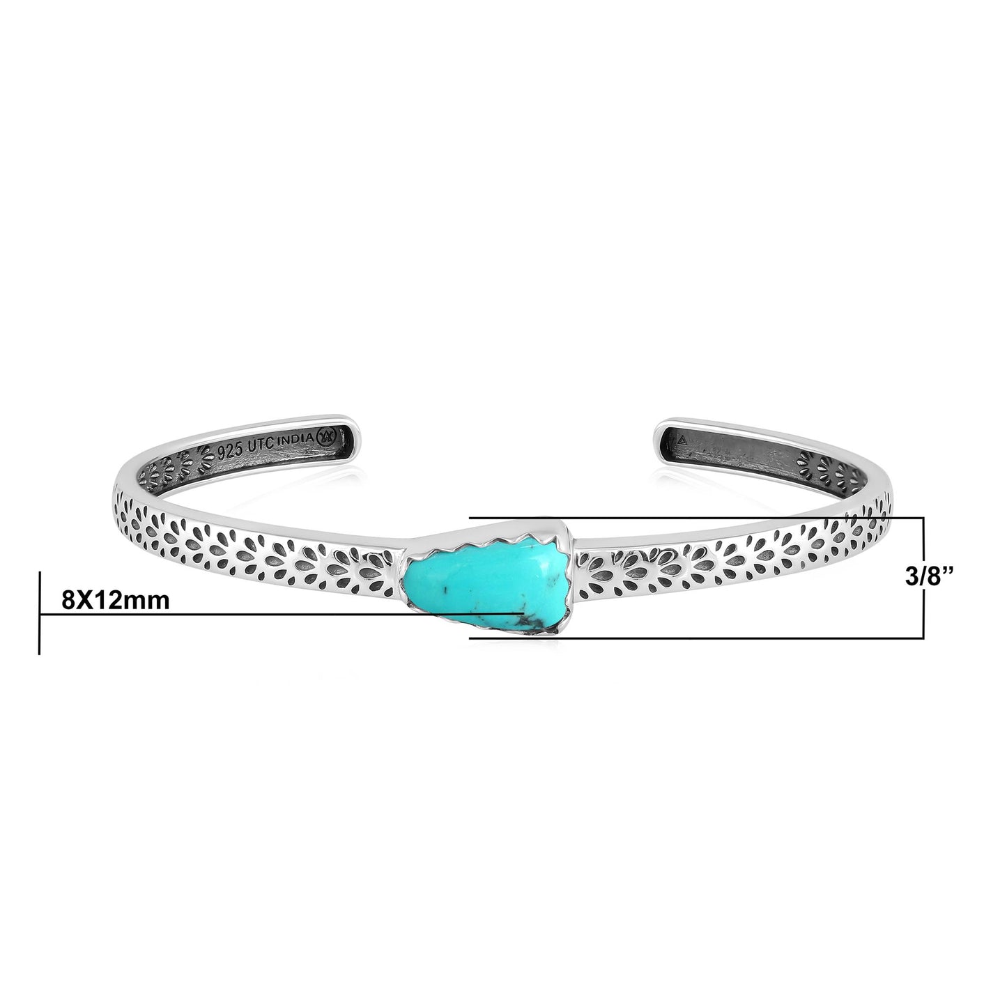 Sterling Silver Kingman Turquoise Fancy Cut Stackable Cuff Bracelet, Sizes Small to Large