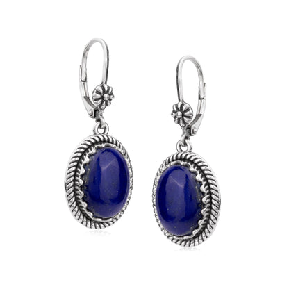 EXCLUSIVELY OURS! Sterling Silver Lapis Oval Drop Lever Back Earrings