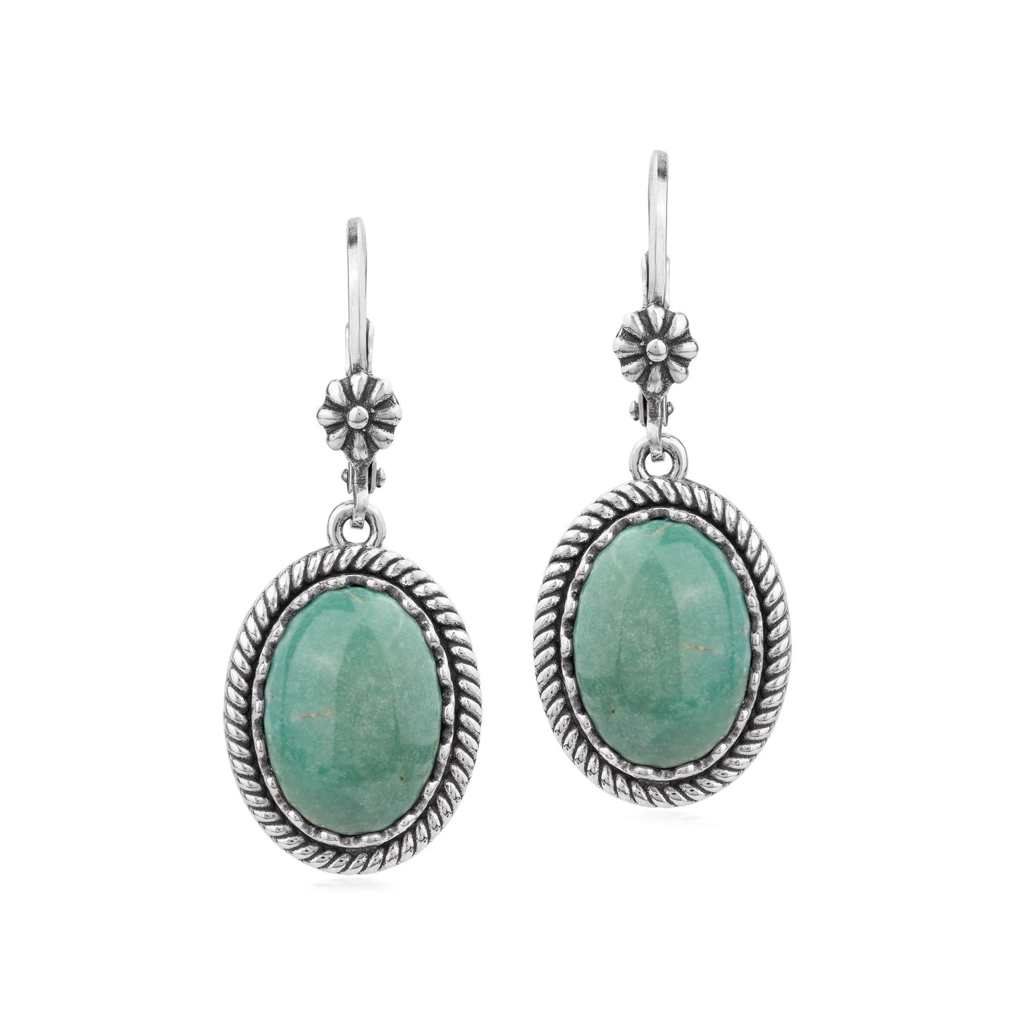 EXCLUSIVELY OURS! Sterling Silver Green Turquoise Oval Drop Lever Back Earrings