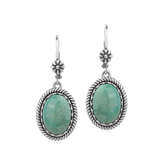 EXCLUSIVELY OURS! Sterling Silver Green Turquoise Oval Drop Lever Back Earrings