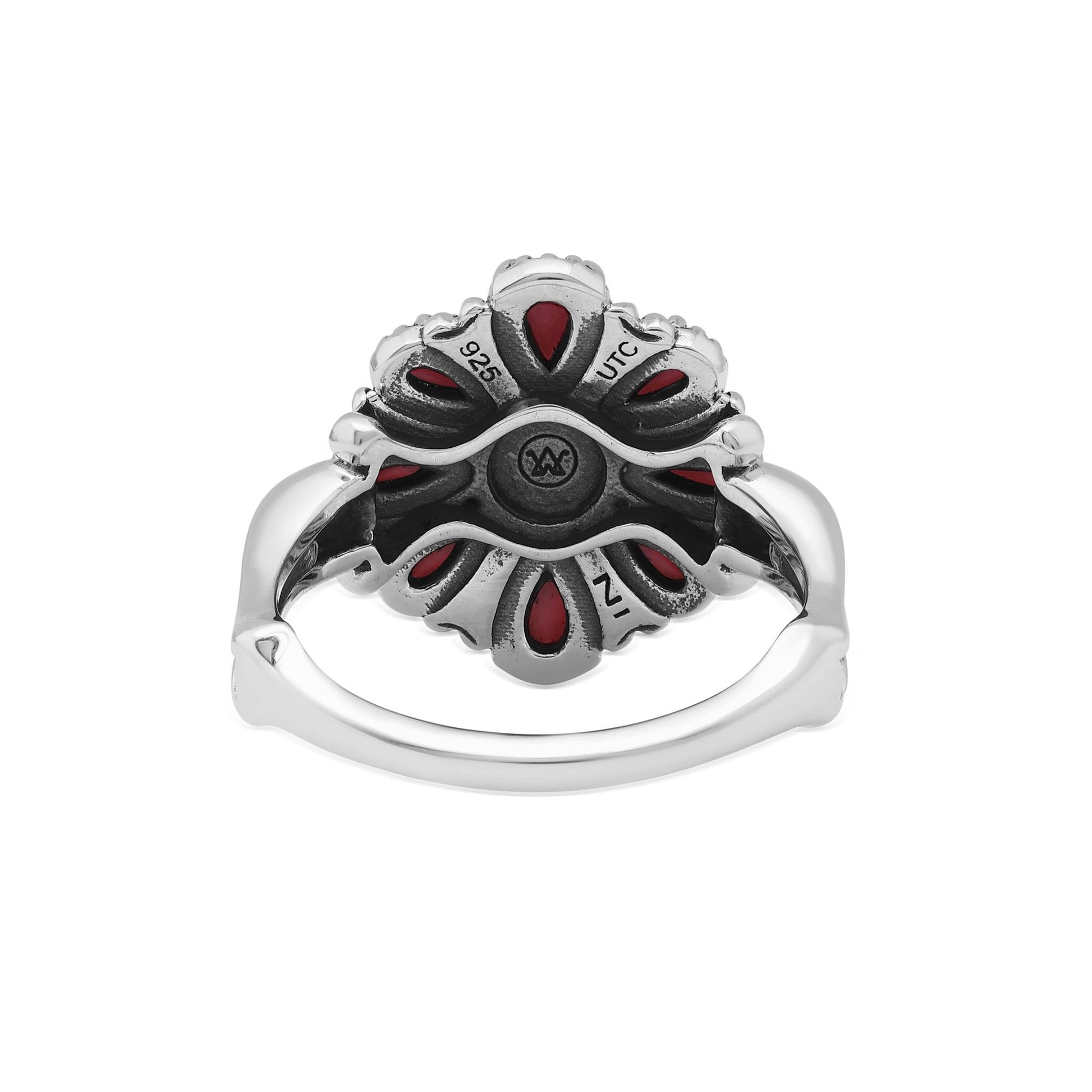  Sterling Silver Rhodonite Flower Cluster Ring, Sizes 5 to 10