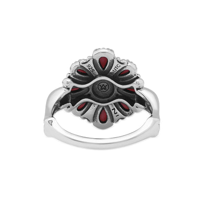  Sterling Silver Rhodonite Flower Cluster Ring, Sizes 5 to 10