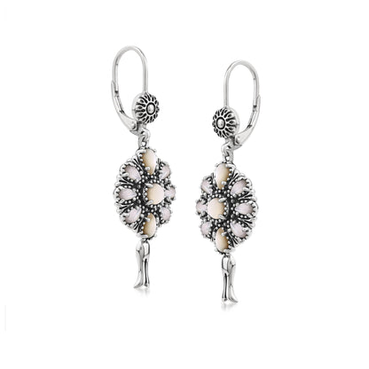  Sterling Silver White Mother of Pearl Flower Cluster Squash Blossom Earrings