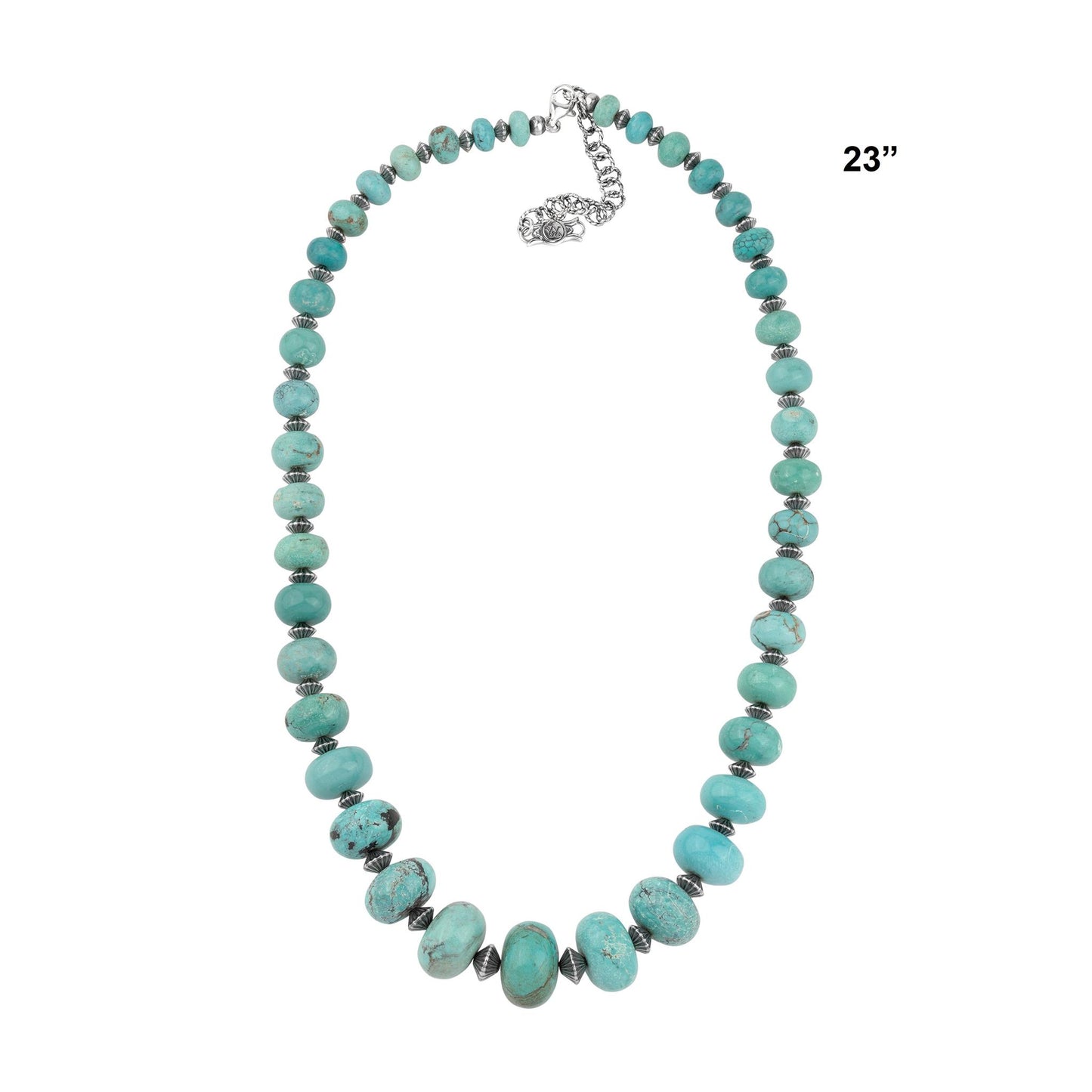 Sterling Silver Kingman Turquoise Graduated Rondelle Bead Chunky Necklace