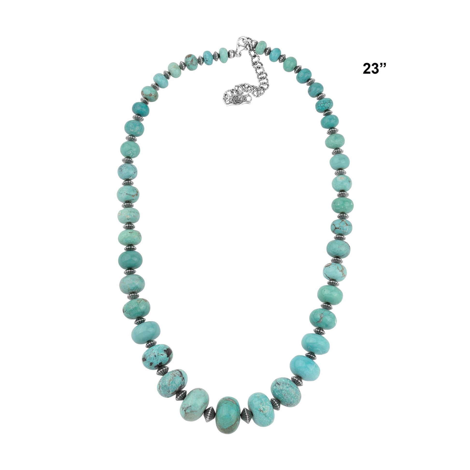 Sterling Silver Kingman Turquoise Graduated Rondelle Bead Chunky Necklace