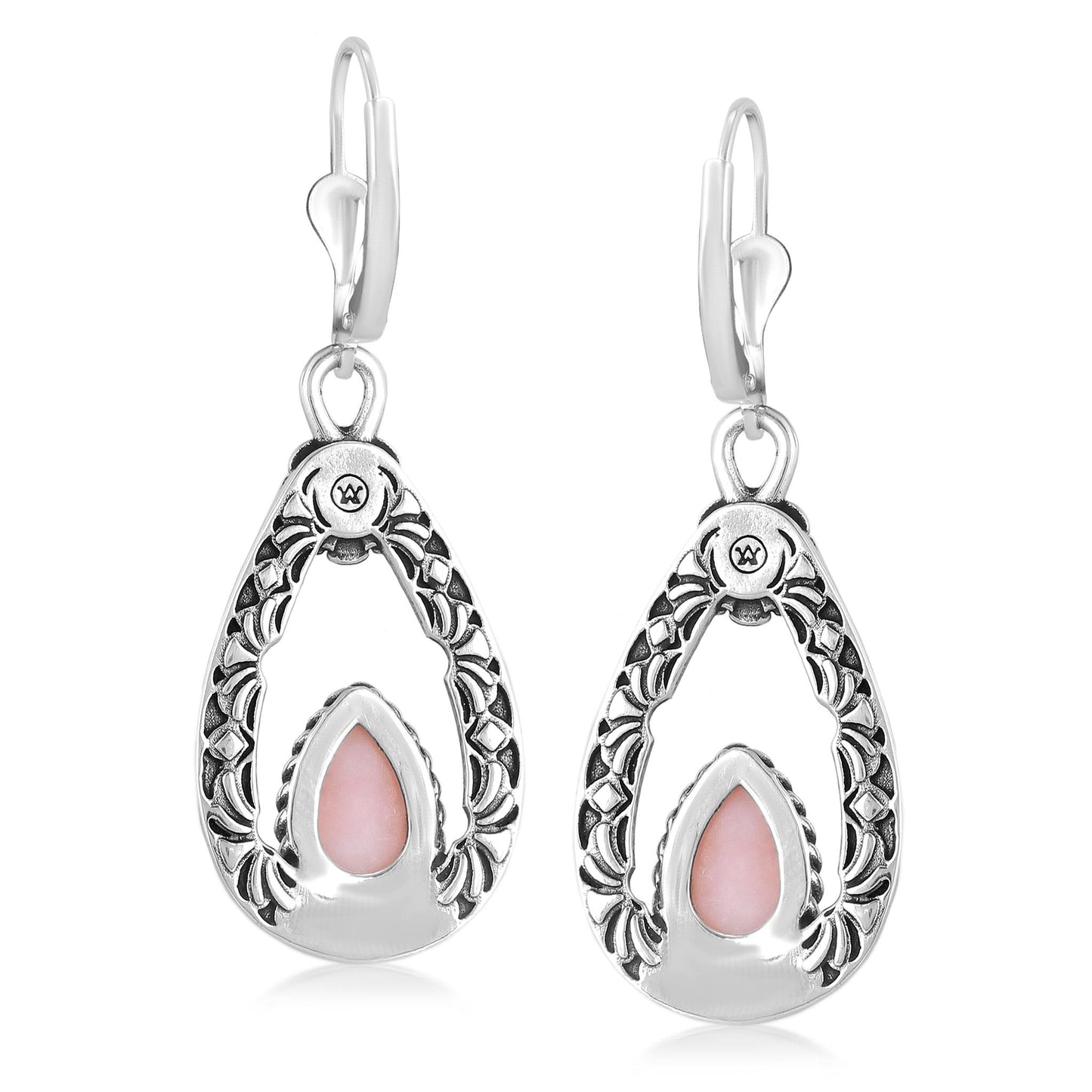 Sterling Silver Pink Opal Teardrop Dangle Earrings
