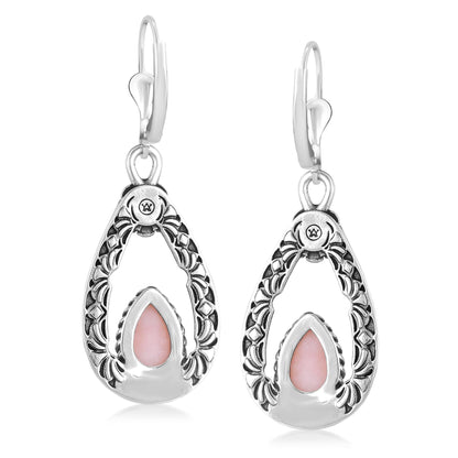 Sterling Silver Pink Opal Teardrop Dangle Earrings