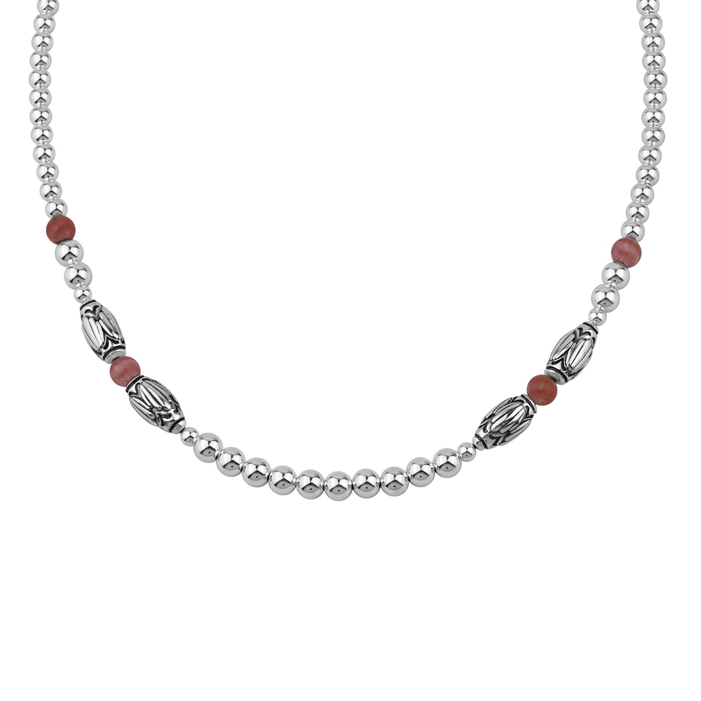  Sterling Silver Rhodochrosite Barrel Bead Necklace