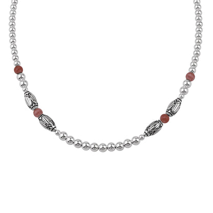  Sterling Silver Rhodochrosite Barrel Bead Necklace