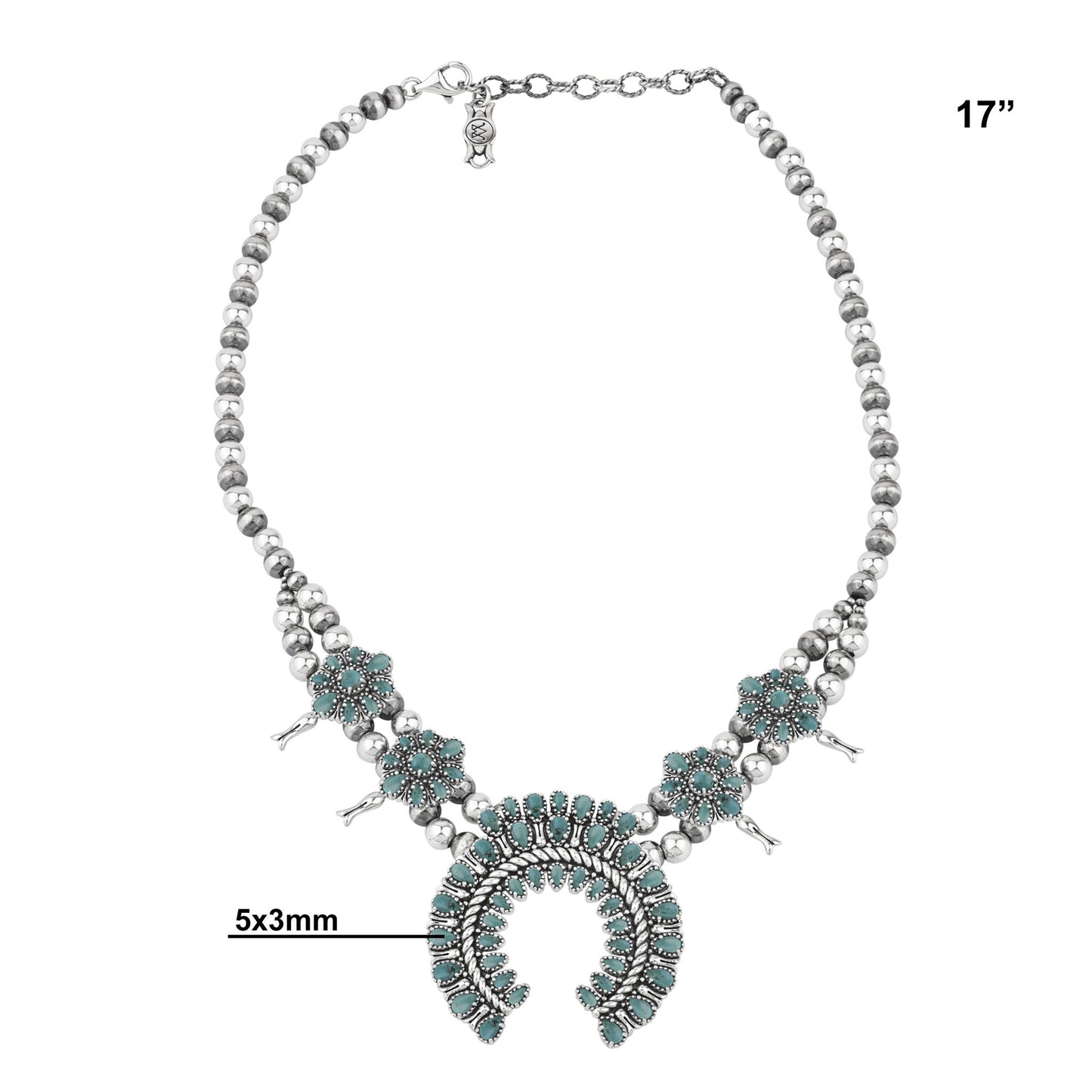  Sterling Silver Green Turquoise Petit Point Naja Squash Blossom Necklace